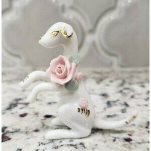 Vintage Interco Chicago Japan Dog Kangaroo Figurine with Gold Accents and Roses